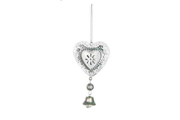 Dekoracija srebrno srce sa zvonom