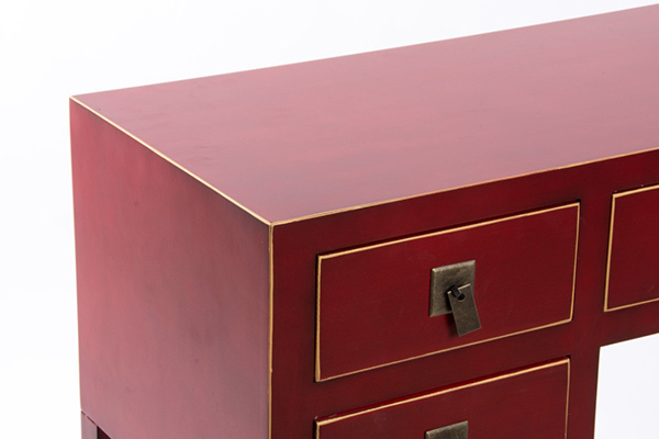 Desk wood mdf 110x35x78 5 drawers aged red