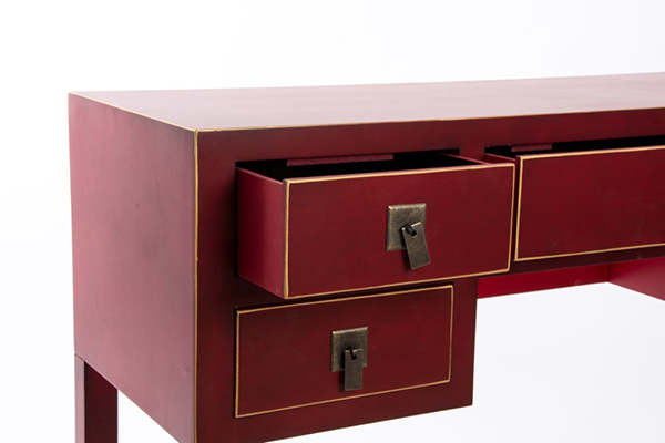 Desk wood mdf 110x35x78 5 drawers aged red