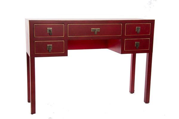 Desk wood mdf 110x35x78 5 drawers aged red