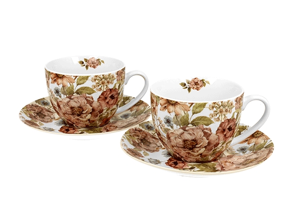 2 cups with saucers pastel flowers